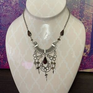 Silver and Brown Pendant Necklace with Teardrop Charms * Handmade in Thailand